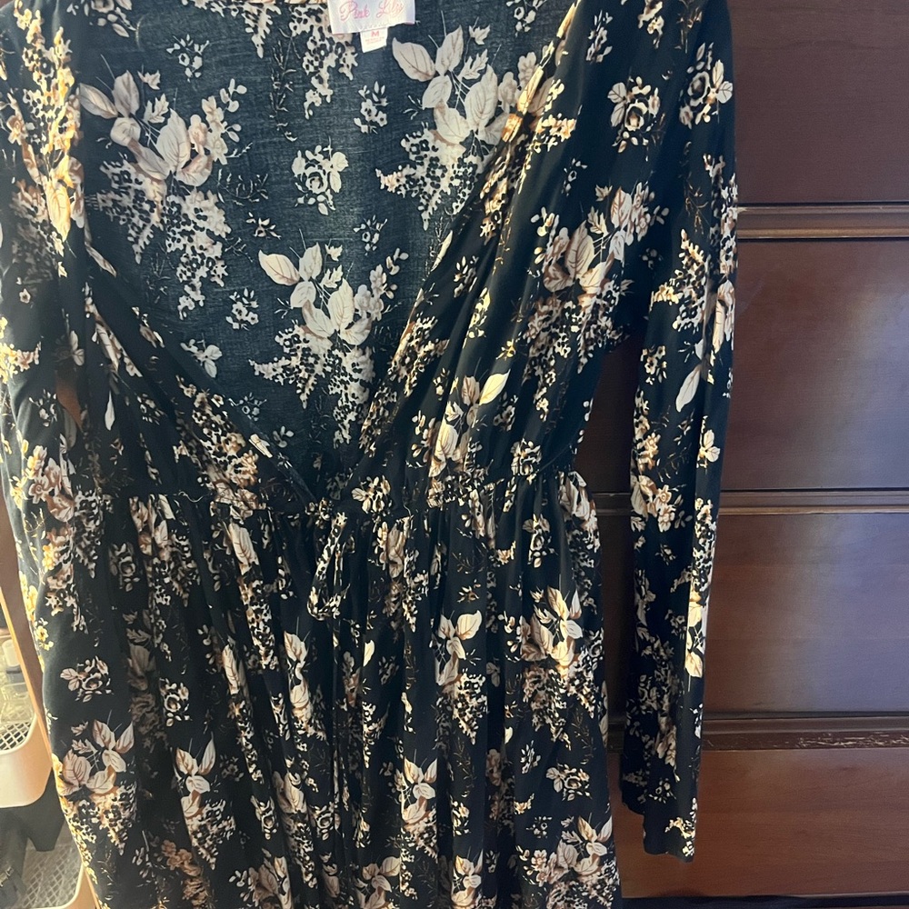 Pink Lily Black Floral Wrap maxi Dress